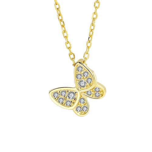 Cubic Zircon Micro Pave 925 Sterling Silver Necklace, with 6CM extender chain, Butterfly, micro pave cubic zirconia & for woman, more colors for choice, Length:Approx 37 cm, Sold By PC