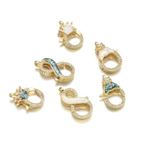 Brass Lobster Clasp, with Opal, plated, DIY & different styles for choice & micro pave cubic zirconia, more colors for choice, Sold By PC