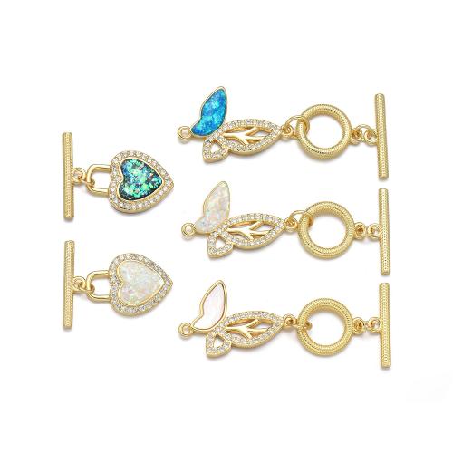 Brass Toggle Clasp, with Opal & Shell, plated, DIY & different styles for choice & micro pave cubic zirconia, more colors for choice, Sold By PC