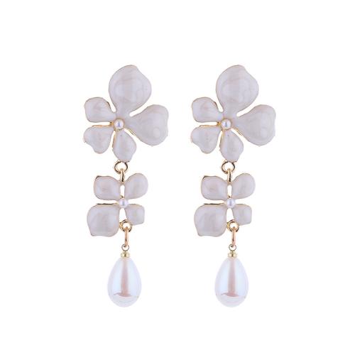 Zinc Alloy Stud Earring with Gemstone & Plastic Pearl for woman Sold By Pair