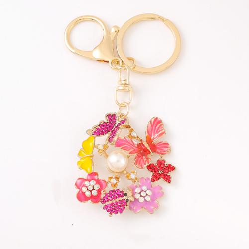 Zinc Alloy Key Clasp with Plastic Pearl portable & Unisex & with rhinestone Sold By PC