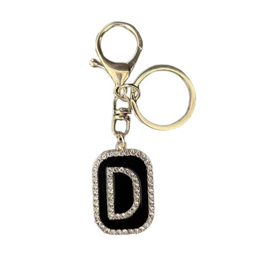 Zinc Alloy Key Clasp plated portable & letters are from A to Z & Unisex & enamel & with rhinestone golden Sold By PC
