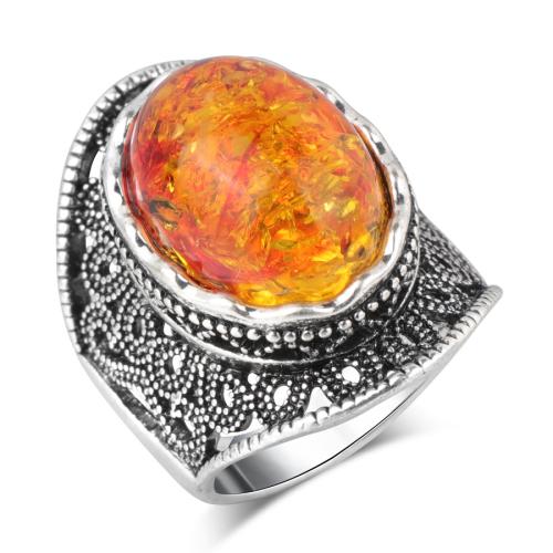 Tibetan Style Finger Ring, with Amber, plated, Unisex & different size for choice, silver color, Sold By PC