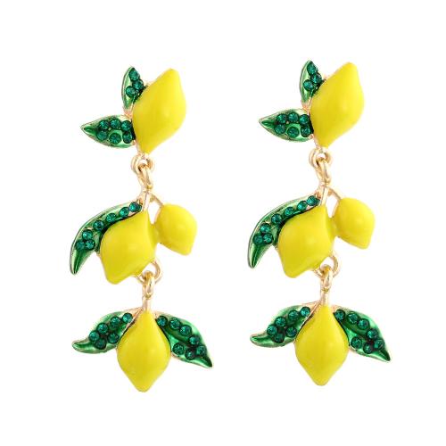 Tibetan Style Stud Earring, plated, for woman & enamel & with rhinestone, yellow, 55x23mm, Sold By Pair