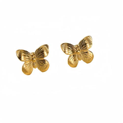 Stainless Steel Stud Earrings 304 Stainless Steel plated & for woman golden Sold By PC
