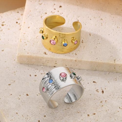 Rhinestone Stainless Steel Finger Ring, 304 Stainless Steel, Vacuum Ion Plating, different size for choice & for woman & with rhinestone, more colors for choice, Sold By PC