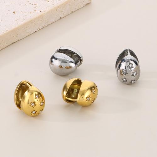 Stainless Steel Huggie Hoop Earring, 304 Stainless Steel, Teardrop, Vacuum Ion Plating, for woman & with rhinestone, more colors for choice, Sold By Pair