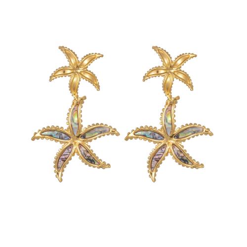 Titanium Steel Drop Earring with Shell Starfish gold color plated fashion jewelry & for woman Sold By Pair
