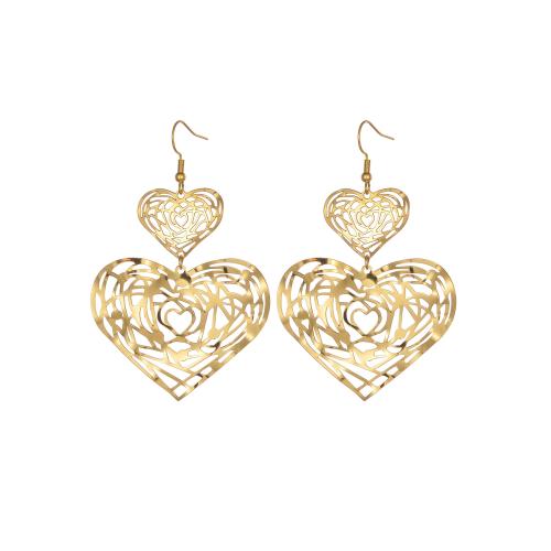Titanium Steel Drop Earring Heart gold color plated fashion jewelry & for woman & hollow Sold By Pair