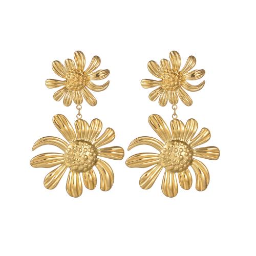 Titanium Steel Drop Earring, Sunflower, gold color plated, fashion jewelry & for woman, 41x63mm, Sold By Pair