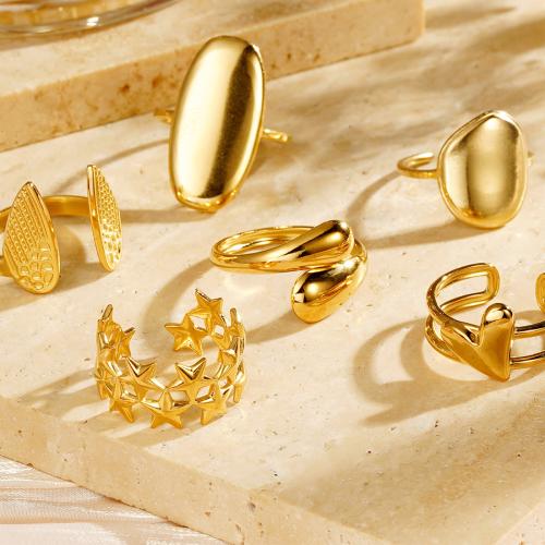 Titanium Steel Mandzsetta Finger Ring, arany színű aranyozott, divat ékszerek & különböző stílusokat a választás & a nő, Méret:6.5-8, Által értékesített PC