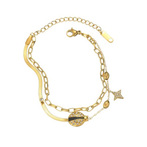 Acier titane bracelet, Placage de couleur d'or, Double couche & styles différents pour le choix & pour femme & avec strass, Vendu par PC