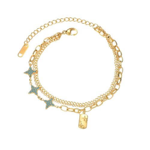 Acier titane bracelet, avec 2inch chaînes de rallonge, Placage de couleur d'or, Double couche & styles différents pour le choix & pour femme & avec strass, Longueur:Environ 6.5 pouce, Vendu par PC