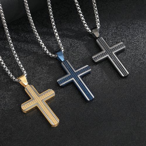 304 Stainless Steel Necklace, with Titanium Steel, Cross, plated, fashion jewelry & for man, more colors for choice, Length:Approx 23.6 Inch, Sold By PC