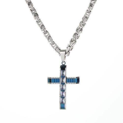 304 Edelstahl Halskette, mit Titanstahl, Kreuz, plattiert, Modeschmuck & unisex & mit Strass, keine, Länge:ca. 23.6 ZollInch, verkauft von PC