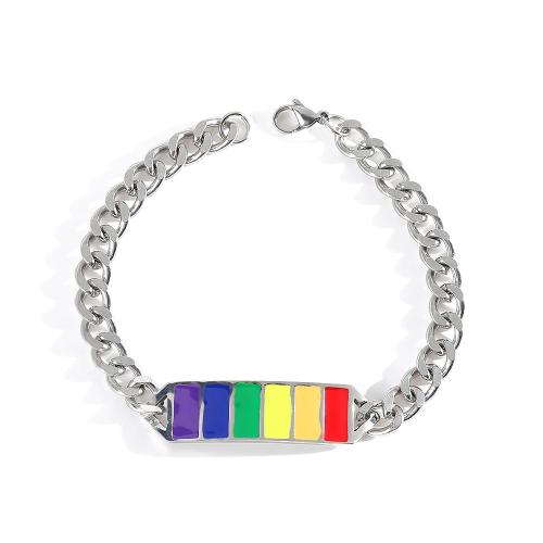 304 Stainless Steel Bracelet Geometrical Pattern fashion jewelry & Unisex & enamel original color Length Approx 8.3 Inch Sold By PC