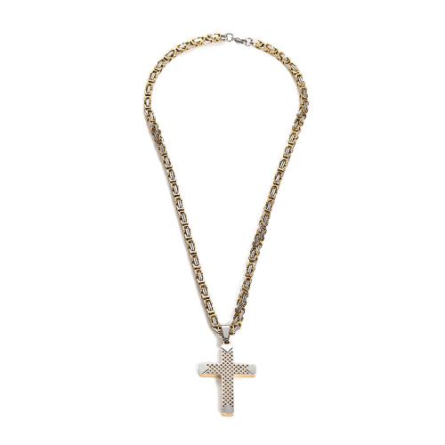 Acier inoxydable 304 collier, avec Acier titane, croix, Placage, bijoux de mode & pour homme, Longueur:Environ 23.6 pouce, Vendu par PC