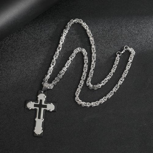 304 Stainless Steel Necklace, with Titanium Steel, Cross, fashion jewelry & for man, Length:Approx 23.6 Inch, Sold By PC