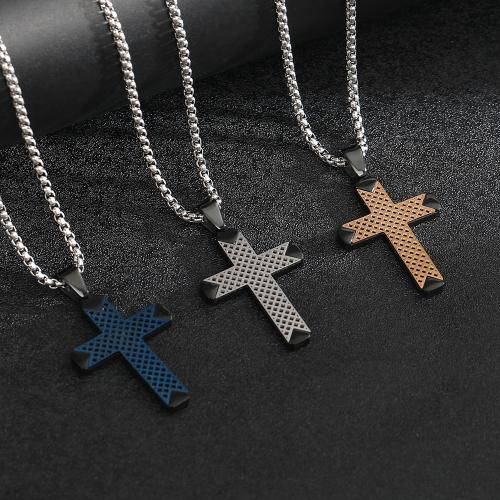 304 Stainless Steel Necklace, with Titanium Steel, Cross, plated, fashion jewelry & for man, more colors for choice, Length:Approx 23.6 Inch, Sold By PC