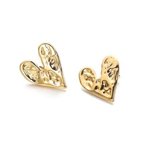 304 Stainless Steel Stud Earring, Heart, gold color plated, fashion jewelry & for woman, 22x27mm, Sold By Pair
