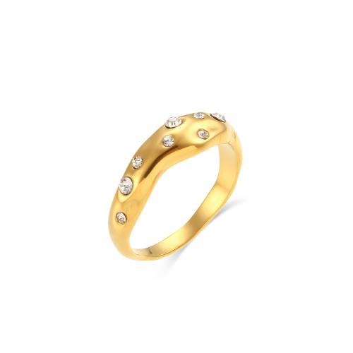 Cirkónia Rozsdamentes acél Ujj gyűrű, 304 rozsdamentes acél, 18K aranyozott, divat ékszerek & különböző méretű a választás & mikro egyengetni cirkónia & a nő, aranysárga, Által értékesített PC