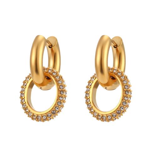 Huggie orecchino goccia, 304 acciaio inox, Placcato oro 18K, gioielli di moda & Micro spianare cubic zirconia & per la donna, dorato, Venduto da coppia
