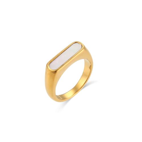 Stainless Steel Finger Ring 304 Stainless Steel with Shell 18K gold plated fashion jewelry & for woman Sold By PC