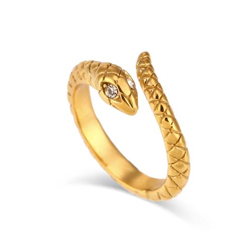 Rhinestone нержавеющей стали палец кольцо, Нержавеющая сталь 304, Регулируемый & ювелирные изделия моды & Женский & со стразами, Золотой, продается PC