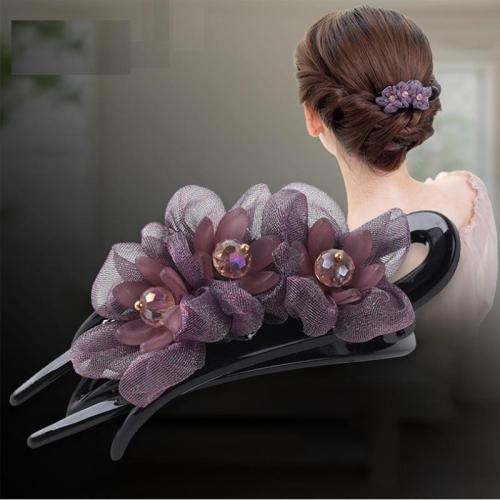 Hair Claw Clips, Acrylic, with Spun Silk, for woman, more colors for choice, 90mm, Sold By PC
