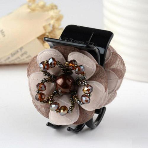 Hair Claw Clips, Cloth, with Crystal & Plastic, for woman, more colors for choice, 50x30mm, Sold By PC