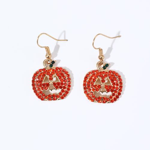 New Hot Halloween Jewelry and Decor, Tibetan Style, Pumpkin Car, Halloween Design & fashion jewelry & for woman & with rhinestone, 20x39mm, Sold By Pair