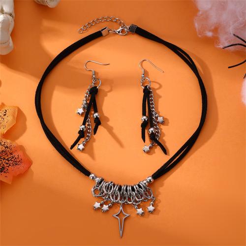 New Hot Halloween Jewelry and Decor, earring & necklace, Tibetan Style, with PU Leather, with 5cm extender chain, Halloween Design & fashion jewelry & for woman, Length:Approx 40 cm, Sold By Set