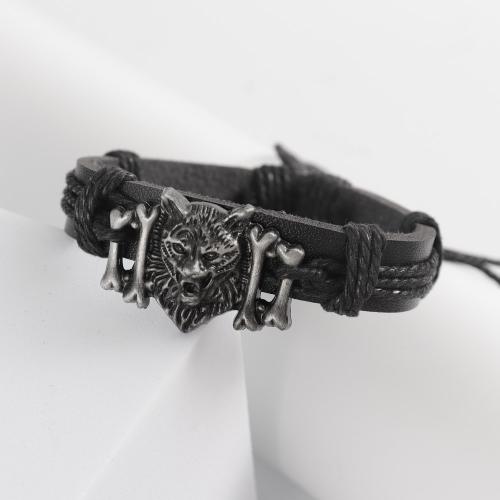 PU Leather Cord Bracelets, Tibetan Style, with PU Leather, fashion jewelry & for man, more colors for choice, Length:Approx 17-18 cm, Sold By PC