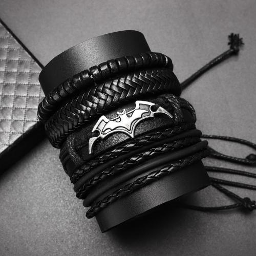 Bracelets cordon PU, alliage de zinc, avec cuir PU & corde de cire, 4 pièces & bijoux de mode & pour homme, Diamètre intérieur:Environ 65mm, Vendu par fixé