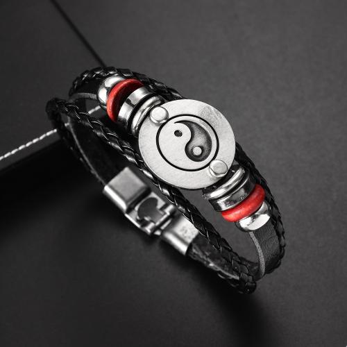 PU Leather Cord Bracelets, Tibetan Style, with PU Leather, fashion jewelry & Unisex, Length:Approx 21 cm, Sold By PC