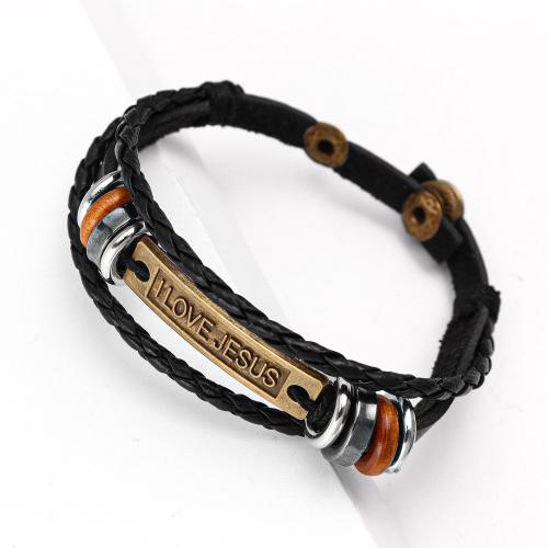 PU Leather Cord Bracelets, Tibetan Style, with PU Leather, fashion jewelry & for man, more colors for choice, Length:Approx 21 cm, Sold By PC