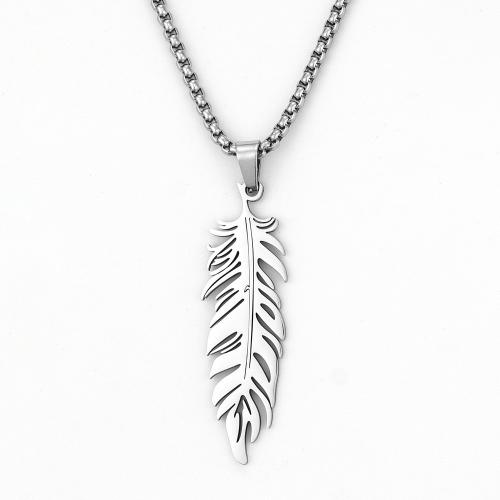 Stainless Steel Jewelry Necklace, 304 Stainless Steel, Feather, fashion jewelry & for woman, Length:Approx 60 cm, Sold By PC