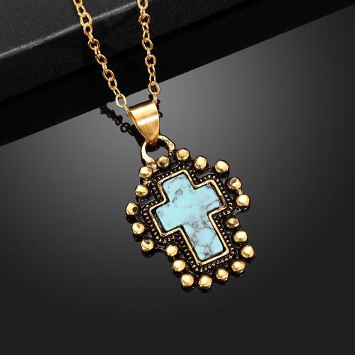 Tibetan Style Jewelry Necklace, with turquoise, Cross, fashion jewelry & Unisex, more colors for choice, Length:Approx 60 cm, Sold By PC