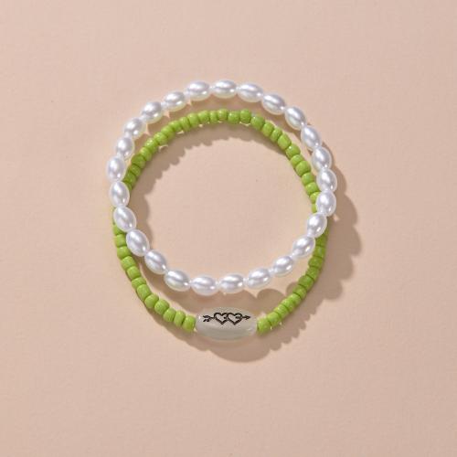 Mode sieraden enkelband, Seedbead, met Plastic Pearl & Acryl, 2 stuks & voor vrouw, Verkocht door Stel