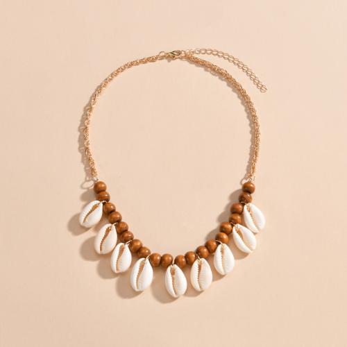 Zinc Alloy Jewelry Necklace with Shell & Wood with 7cm extender chain fashion jewelry & for woman Length Approx 40 cm Sold By PC