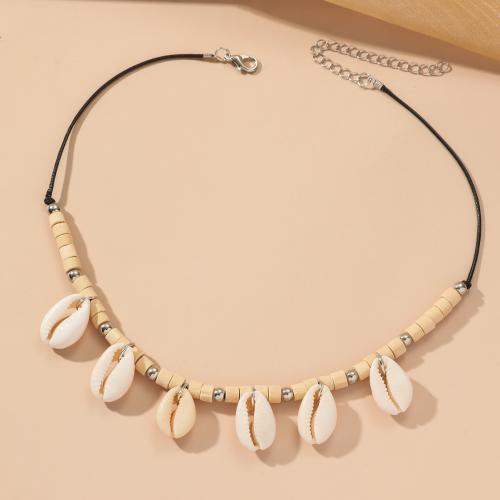 Shell Necklaces, with Polymer Clay & Wax Cord, with 6.5cm extender chain, fashion jewelry & for woman, Length:Approx 37 cm, Sold By PC
