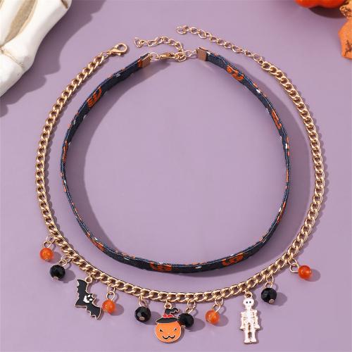 Halloween-Halskette, Zinklegierung, mit PU Leder, mit Verlängerungskettchen von 4.5cm,5cm, Design für Halloween & 2 Stück & Modeschmuck & für Frau, Länge ca. 36 cm, ca. 37.5 cm, verkauft von setzen