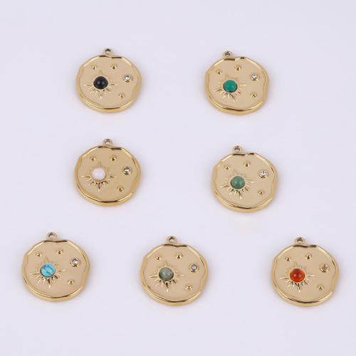 Stainless Steel Pendants 316 Stainless Steel with Natural Stone Vacuum Ion Plating DIY golden 15mm Sold By Bag