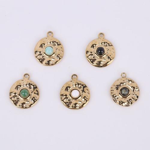 Stainless Steel Pendants 316 Stainless Steel with Natural Stone Vacuum Ion Plating golden 15mm Sold By Bag