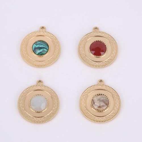 Stainless Steel Pendants 316 Stainless Steel with Natural Stone Vacuum Ion Plating golden 25mm Sold By Bag