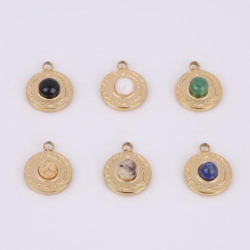 Stainless Steel Pendants, 316 Stainless Steel, with Natural Stone, Vacuum Ion Plating, different materials for choice, golden, 10x12.50mm, 10PCs/Bag, Sold By Bag