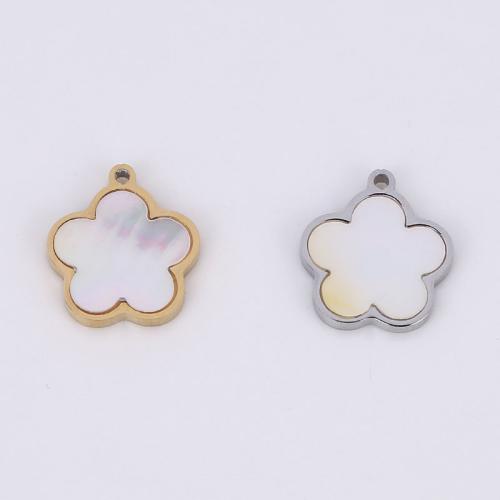 Stainless Steel Flower Pendant, 316 Stainless Steel, with White Shell, Vacuum Ion Plating, different materials for choice, more colors for choice, 12x11mm, 10PCs/Bag, Sold By Bag