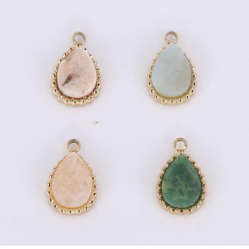 Stainless Steel Pendants 316 Stainless Steel with Natural Stone Teardrop Vacuum Ion Plating golden Sold By Bag