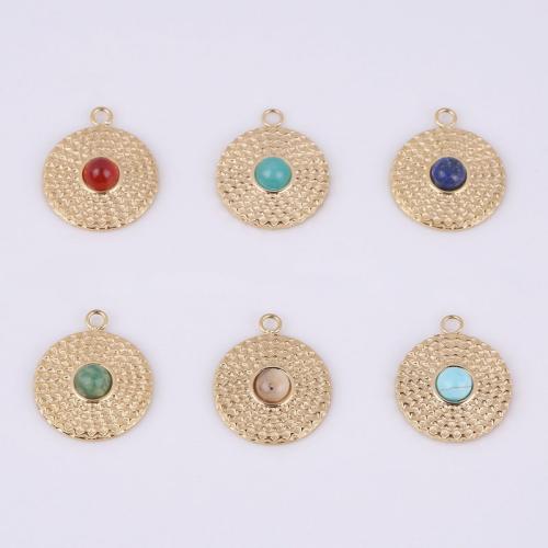 Stainless Steel Pendants 316 Stainless Steel with Natural Stone Vacuum Ion Plating golden 15mm Sold By Bag