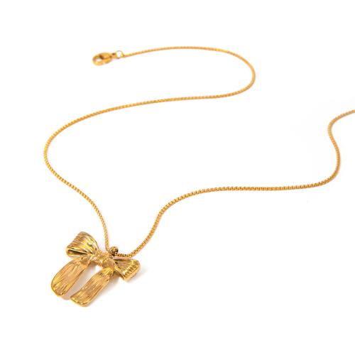 Edelstahl Schmuck Halskette, 304 Edelstahl, mit Verlängerungskettchen von 5cm, Schleife, 18K vergoldet, Modeschmuck & für Frau, goldfarben, 24.50mm, Länge ca. 41.5 cm, verkauft von PC